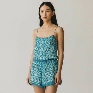 NWT RED Valentino Turquoise Jacquard Romper 2 XS NEW Textured Embroidered